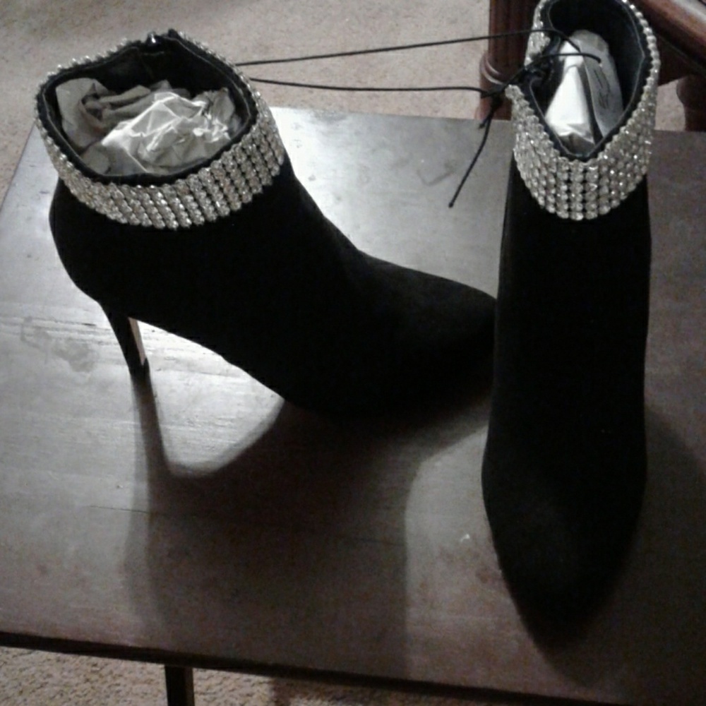 4in  Black Suede Rhinestone Boots
